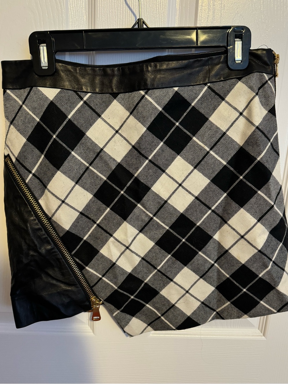 Milly wool and leather mini skirt in adorable plaid print